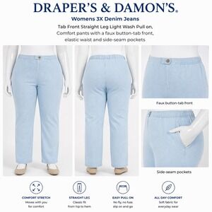 Drapers & Damons Womens 3X Light Wash Straight Leg Pull On Denim Jeans 11155M/46